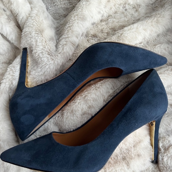 Tory Burch Elana Navy Suede Pumps - Picture 9 of 16